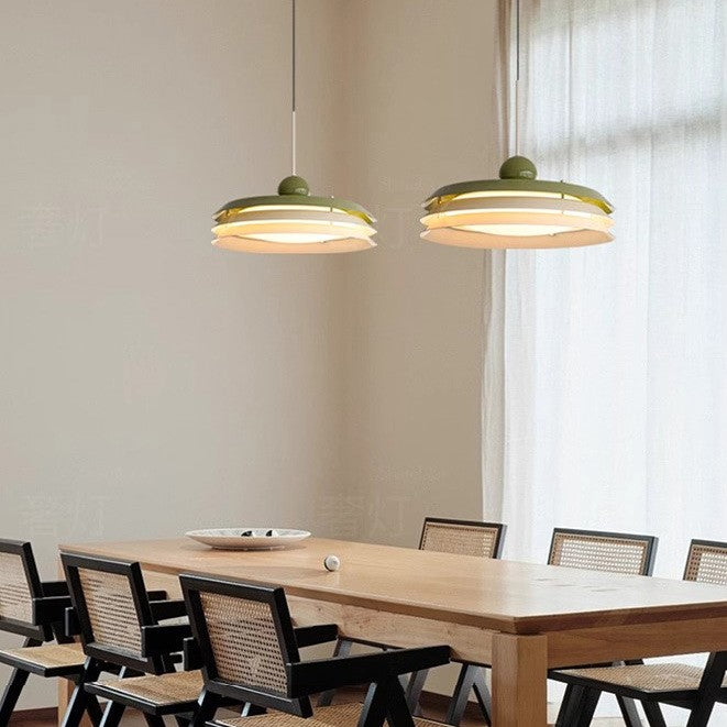 Lustre LED en fer acrylique rond crème scandinave contemporain pour salle à manger 