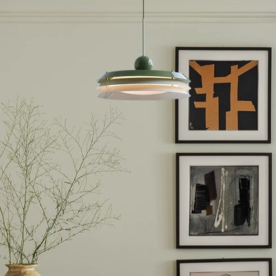 Contemporary Scandinavian Cream Round Iron Acrylic LED Pendant Light For Dining Room