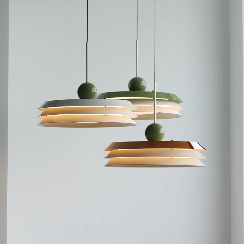 Contemporary Scandinavian Cream Round Iron Acrylic LED Pendant Light For Dining Room
