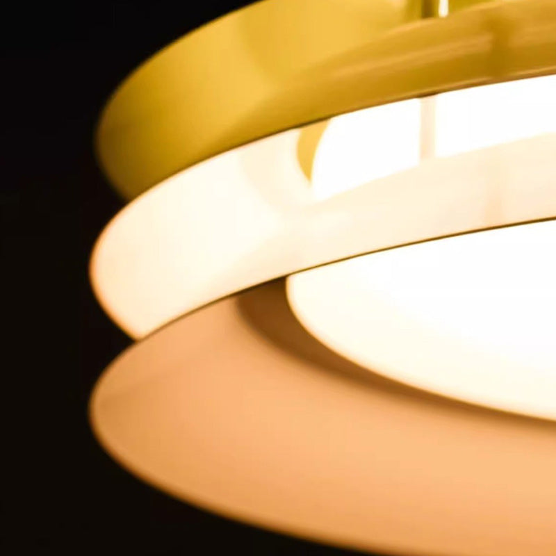 Contemporary Scandinavian Cream Round Iron Acrylic LED Pendant Light For Dining Room