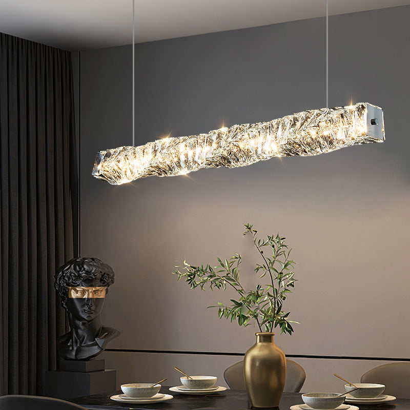 Moderne Luxuriöse Rechteckige Lineare Edelstahl Kristall LED Insel Licht Kronleuchter Für Esszimmer 