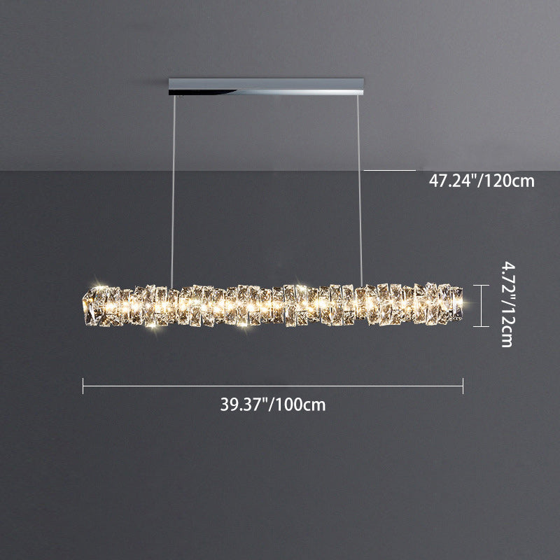 Moderne Luxuriöse Rechteckige Lineare Edelstahl Kristall LED Insel Licht Kronleuchter Für Esszimmer 