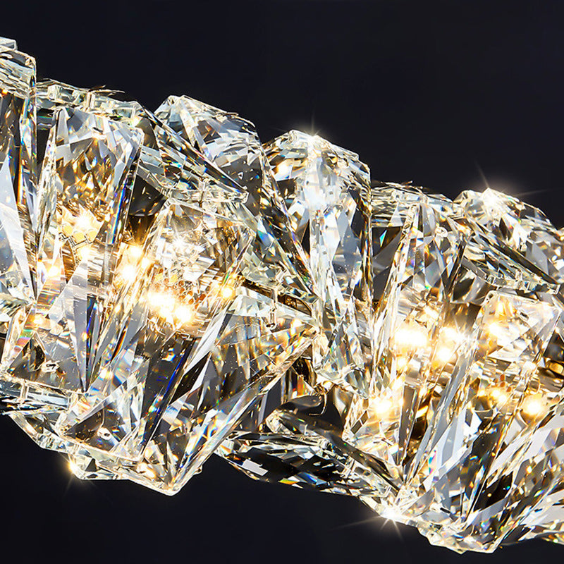 Moderne Luxuriöse Rechteckige Lineare Edelstahl Kristall LED Insel Licht Kronleuchter Für Esszimmer 
