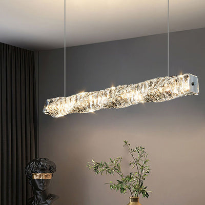 Moderne Luxuriöse Rechteckige Lineare Edelstahl Kristall LED Insel Licht Kronleuchter Für Esszimmer 
