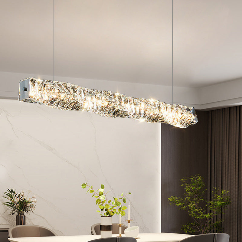 Moderne Luxuriöse Rechteckige Lineare Edelstahl Kristall LED Insel Licht Kronleuchter Für Esszimmer 