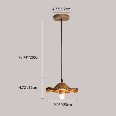 Traditional Japanese Lotus Leaf Round Hardware Resin 1-Light Pendant Light For Dining Room