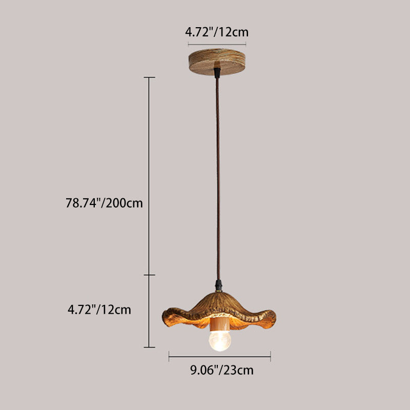 Traditional Japanese Lotus Leaf Round Hardware Resin 1-Light Pendant Light For Dining Room
