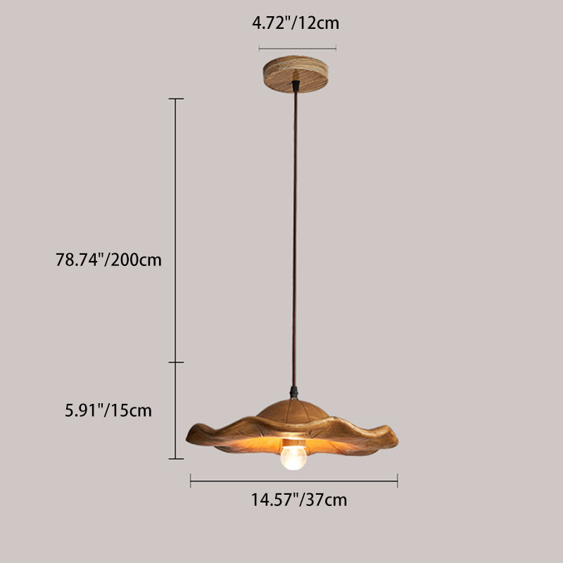 Traditional Japanese Lotus Leaf Round Hardware Resin 1-Light Pendant Light For Dining Room
