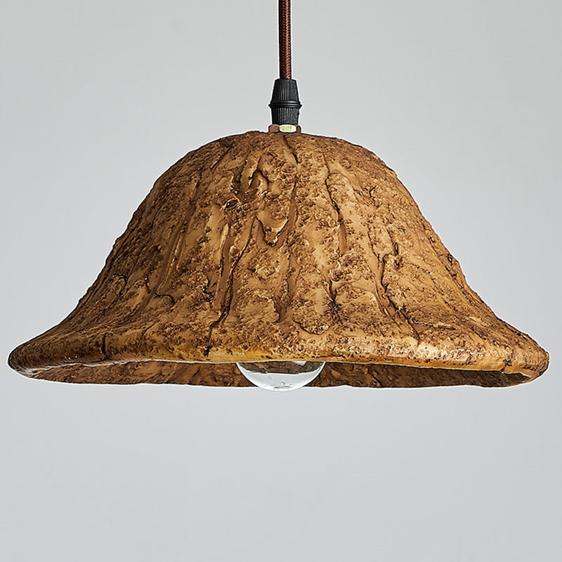 Traditional Japanese Lotus Leaf Round Hardware Resin 1-Light Pendant Light For Dining Room