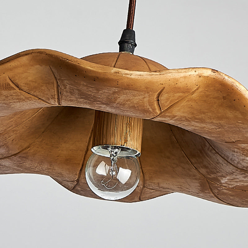 Traditional Japanese Lotus Leaf Round Hardware Resin 1-Light Pendant Light For Dining Room