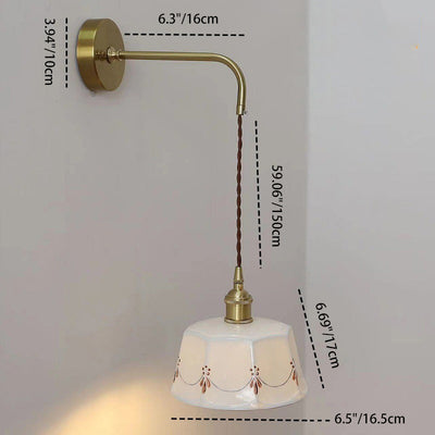 Traditional Japanese Trapezoid Round Copper Ceramic 1-Light Wall Sconce Lamp For Bedroom