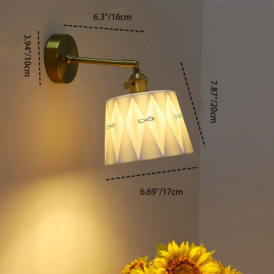 Traditional Japanese Trapezoid Round Copper Ceramic 1-Light Wall Sconce Lamp For Bedroom