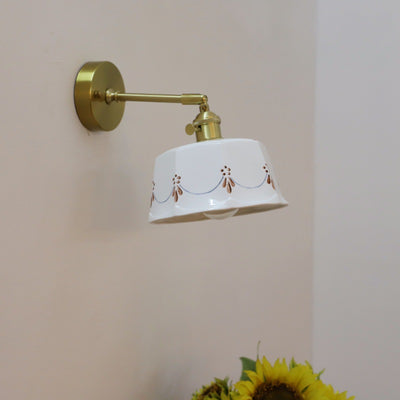 Traditional Japanese Trapezoid Round Copper Ceramic 1-Light Wall Sconce Lamp For Bedroom