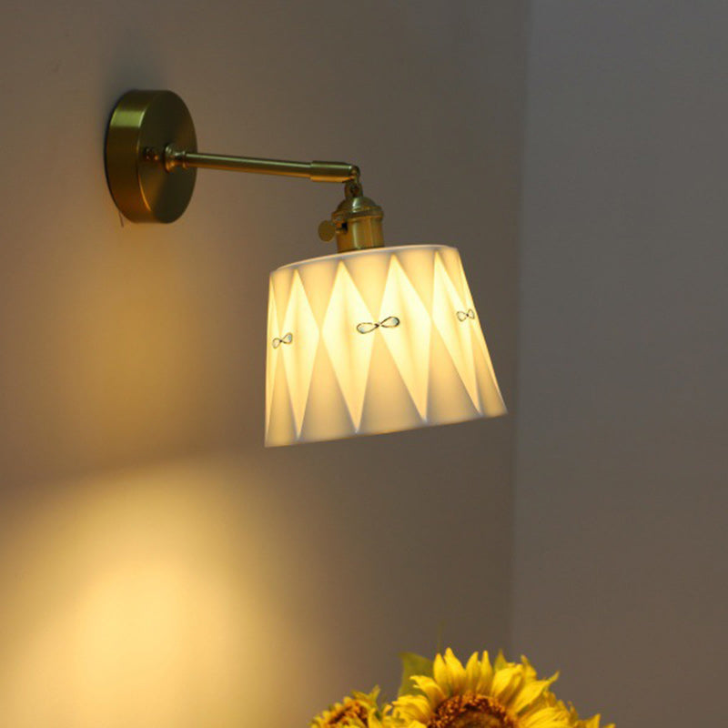 Traditional Japanese Trapezoid Round Copper Ceramic 1-Light Wall Sconce Lamp For Bedroom