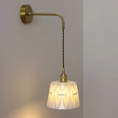Traditional Japanese Trapezoid Round Copper Ceramic 1-Light Wall Sconce Lamp For Bedroom