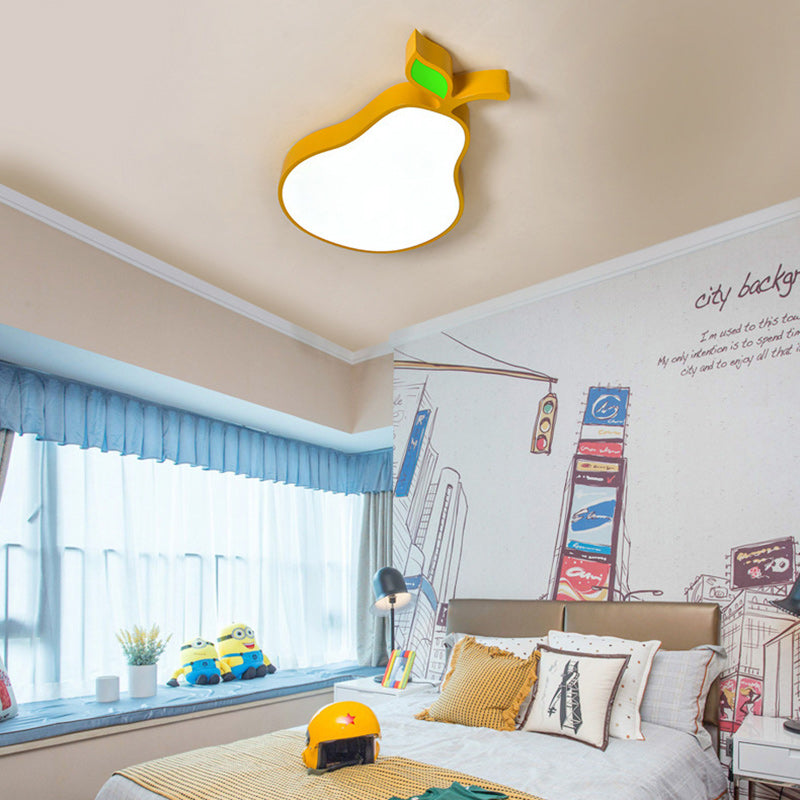 Contemporary Creative Cartoon Kids Fruit Shape Hardware Acrylic LED Flush Mount Ceiling Light For Bedroom