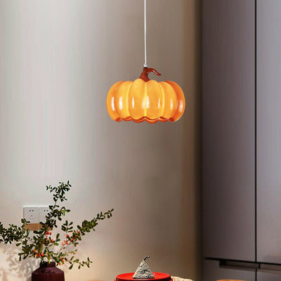 Contemporary Creative Pumpkin Shape Hardware Resin 1-Light Pendant Light For Dining Room
