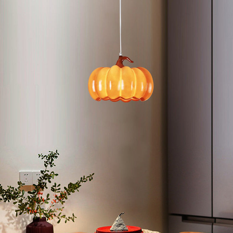 Contemporary Creative Pumpkin Shape Hardware Resin 1-Light Pendant Light For Dining Room
