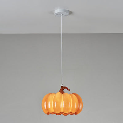 Contemporary Creative Pumpkin Shape Hardware Resin 1-Light Pendant Light For Dining Room