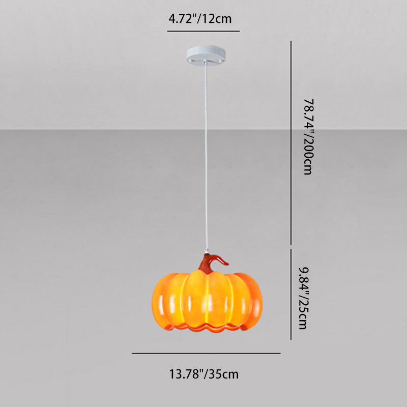 Contemporary Creative Pumpkin Shape Hardware Resin 1-Light Pendant Light For Dining Room