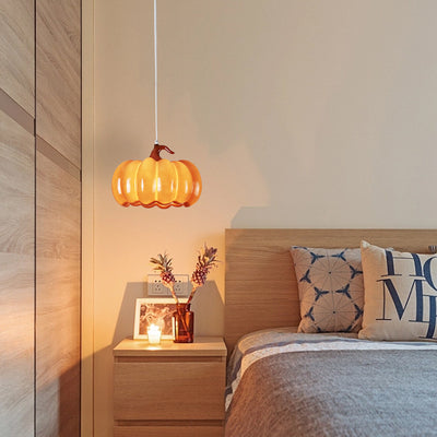 Contemporary Creative Pumpkin Shape Hardware Resin 1-Light Pendant Light For Dining Room