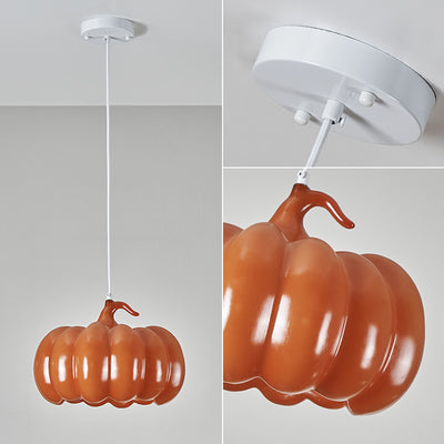 Contemporary Creative Pumpkin Shape Hardware Resin 1-Light Pendant Light For Dining Room