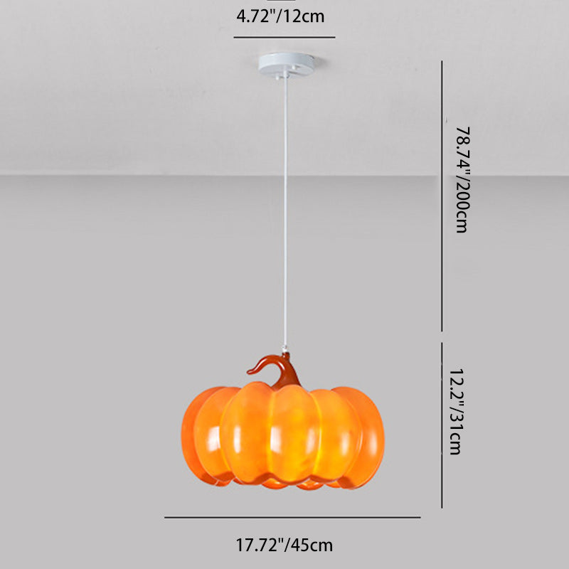 Contemporary Creative Pumpkin Shape Hardware Resin 1-Light Pendant Light For Dining Room