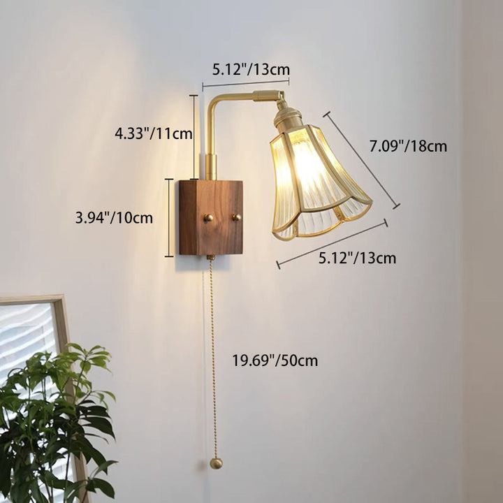 Traditional Japanese Horn Trapezoidal Prism Copper Glass 1-Light Wall Sconce Lamp For Bedroom