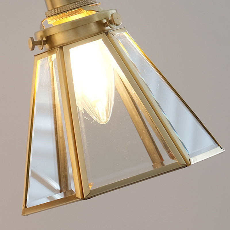 Traditional Japanese Horn Trapezoidal Prism Copper Glass 1-Light Wall Sconce Lamp For Bedroom