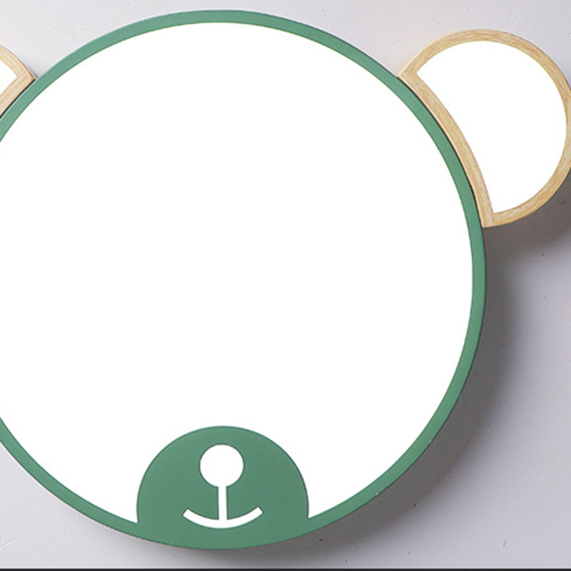Contemporary Creative Macaron Kids Bear Round Iron Acrylic LED Flush Mount Ceiling Light For Bedroom