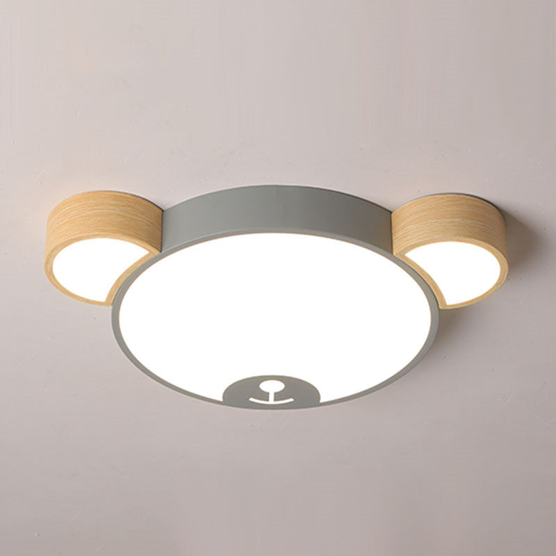 Contemporary Creative Macaron Kids Bear Round Iron Acrylic LED Flush Mount Ceiling Light For Bedroom