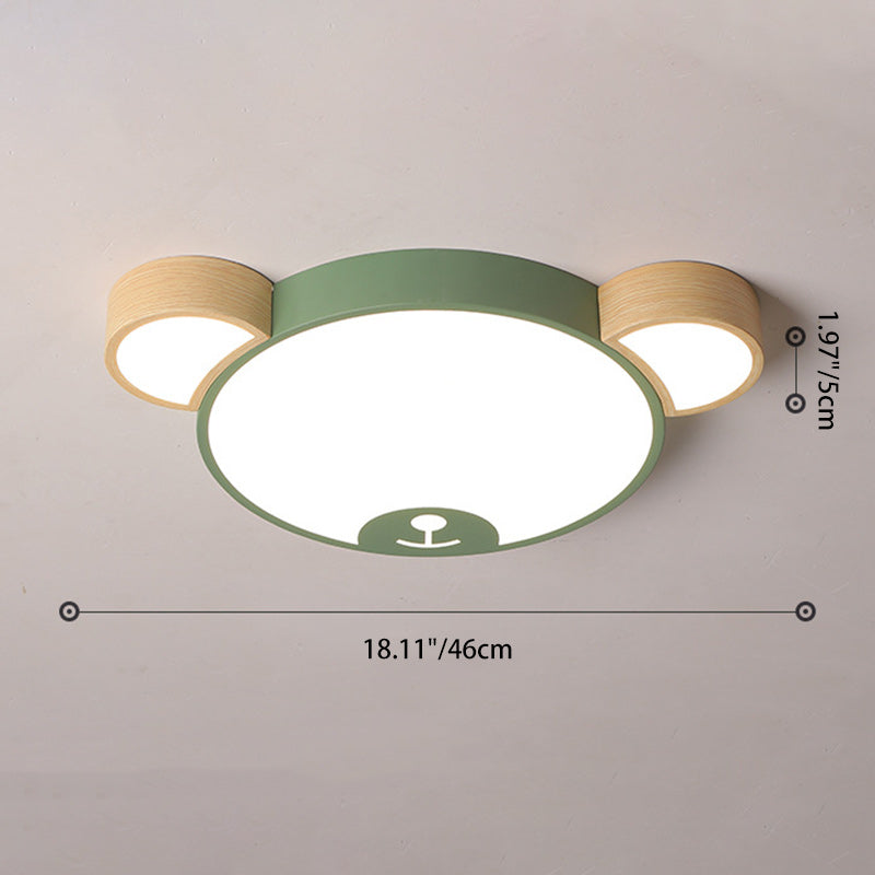 Contemporary Creative Macaron Kids Bear Round Iron Acrylic LED Flush Mount Ceiling Light For Bedroom