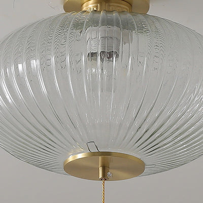 Traditional Chinese Cylinder Oval Copper Glass 1-Light Semi-Flush Mount Ceiling Light For Hallway