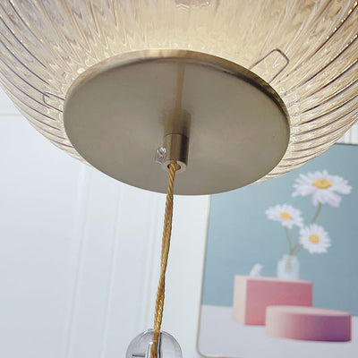 Traditional Chinese Cylinder Oval Copper Glass 1-Light Semi-Flush Mount Ceiling Light For Hallway