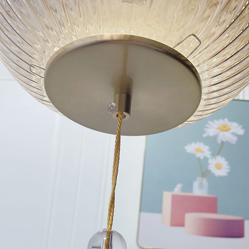 Traditional Chinese Cylinder Oval Copper Glass 1-Light Semi-Flush Mount Ceiling Light For Hallway