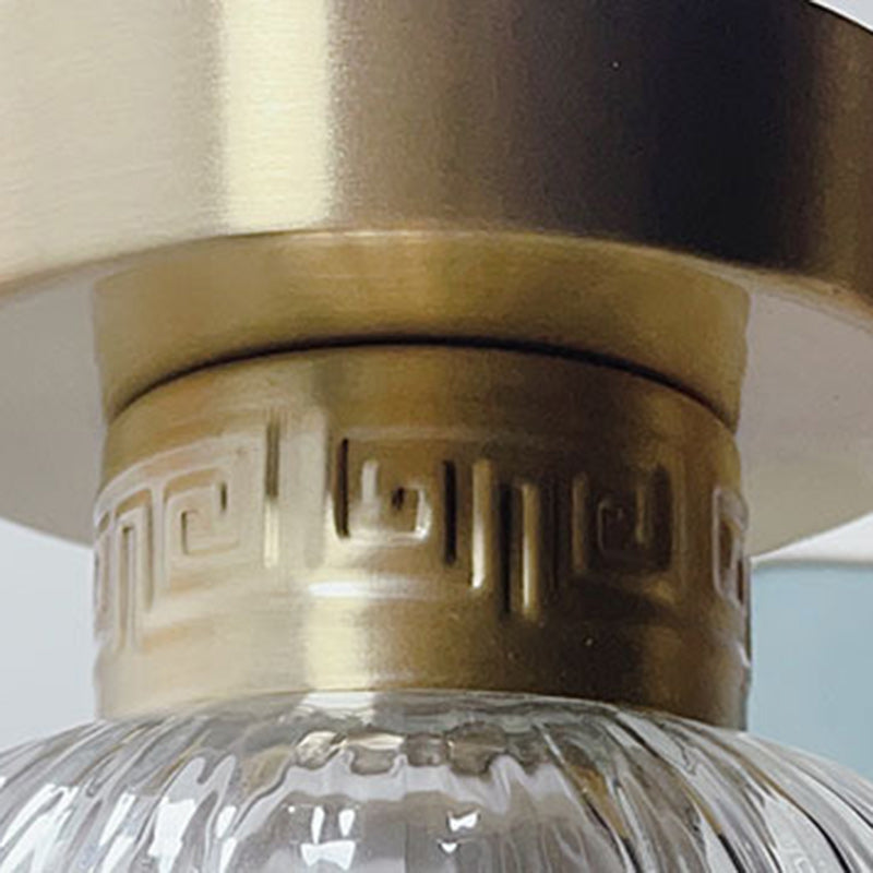 Traditional Chinese Cylinder Oval Copper Glass 1-Light Semi-Flush Mount Ceiling Light For Hallway
