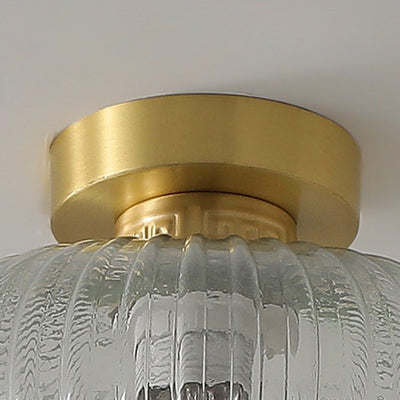 Traditional Chinese Cylinder Oval Copper Glass 1-Light Semi-Flush Mount Ceiling Light For Hallway