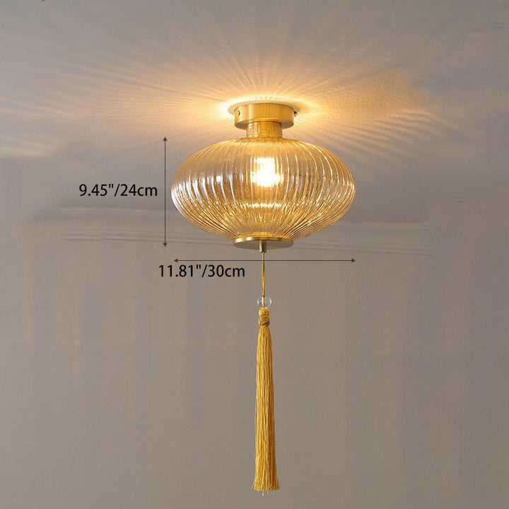 Luz de techo semiempotrada de 1 luz de vidrio de cobre ovalado cilíndrico chino tradicional para pasillo 