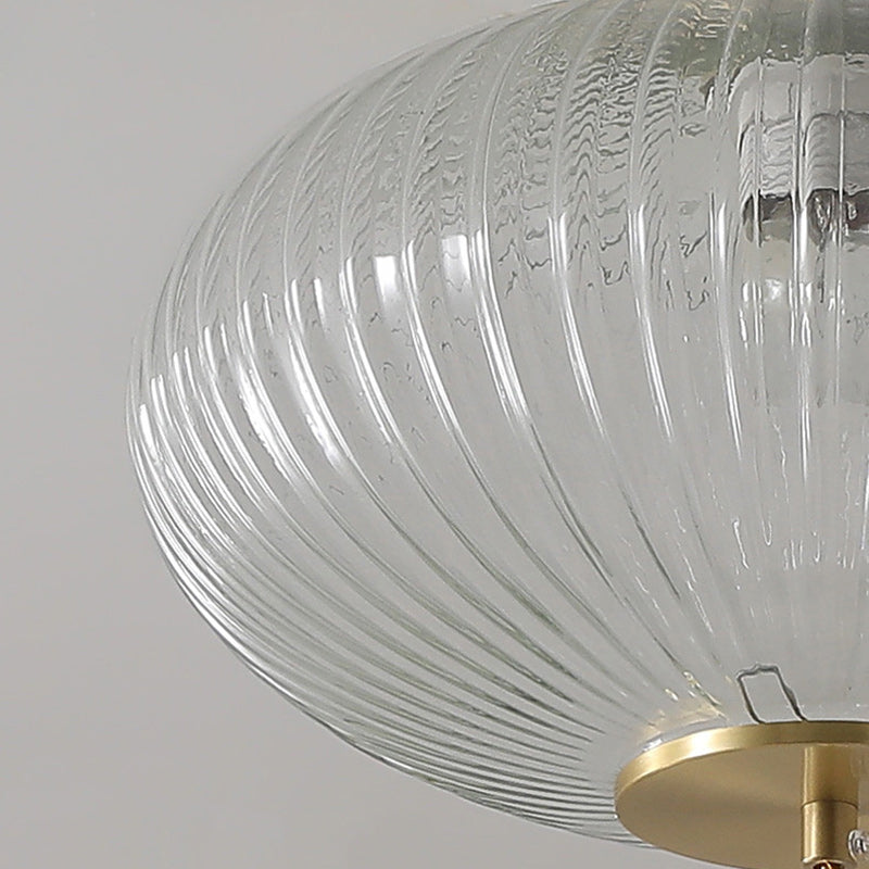 Traditional Chinese Cylinder Oval Copper Glass 1-Light Semi-Flush Mount Ceiling Light For Hallway