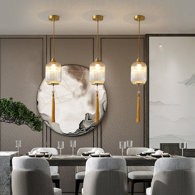 Lustre suspendu en cuivre ovale en verre à 1 lumière de style chinois traditionnel pour chambre 