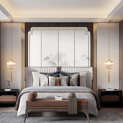 Lustre suspendu en cuivre ovale en verre à 1 lumière de style chinois traditionnel pour chambre 