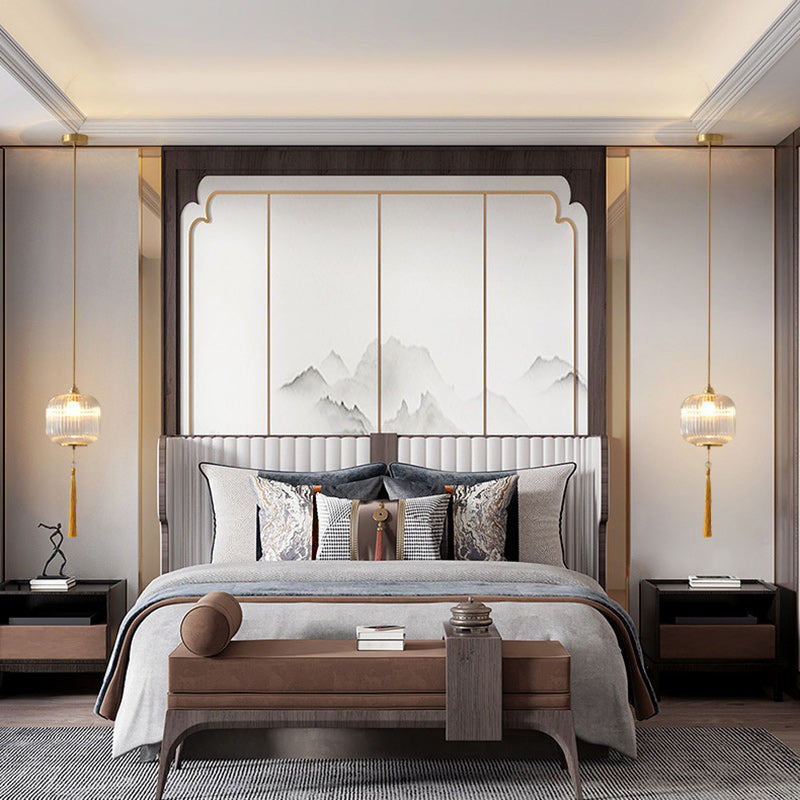 Lustre suspendu en cuivre ovale en verre à 1 lumière de style chinois traditionnel pour chambre 