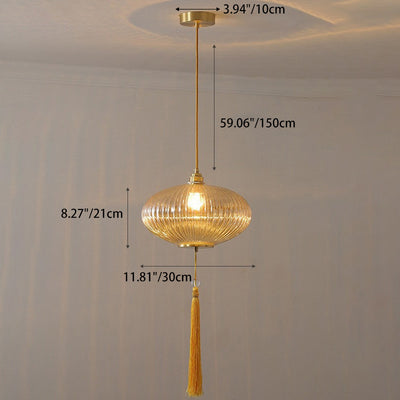 Lustre suspendu en cuivre ovale en verre à 1 lumière de style chinois traditionnel pour chambre 