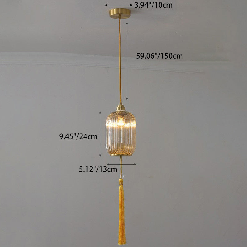 Lustre suspendu en cuivre ovale en verre à 1 lumière de style chinois traditionnel pour chambre 