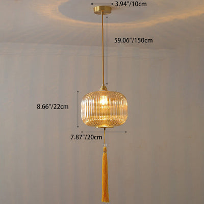 Lustre suspendu en cuivre ovale en verre à 1 lumière de style chinois traditionnel pour chambre 