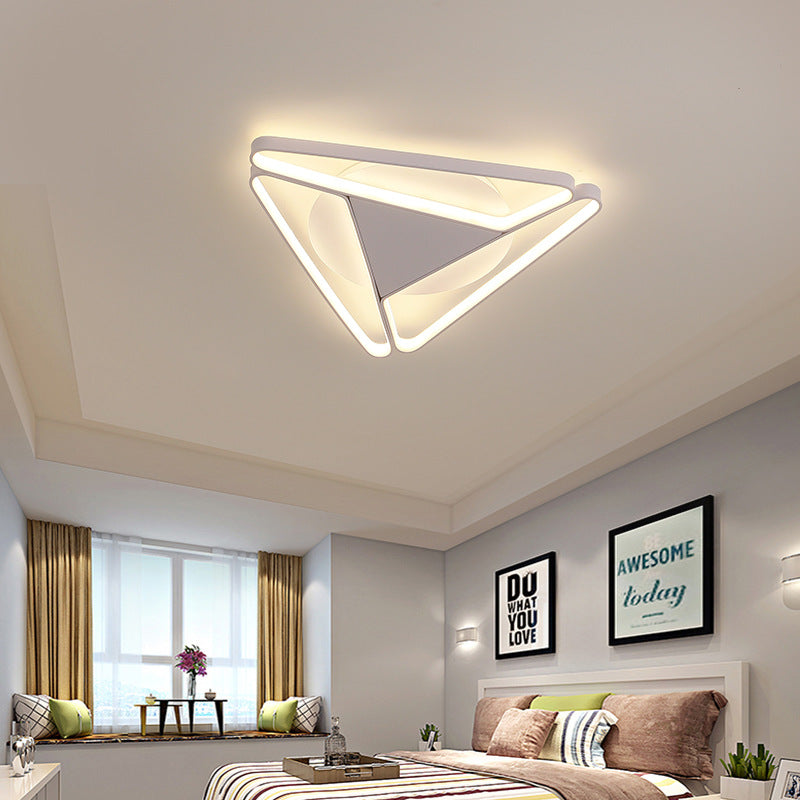 Modern Minimalist Triangle Aluminum Silicone LED Flush Mount Ceiling Light For Bedroom