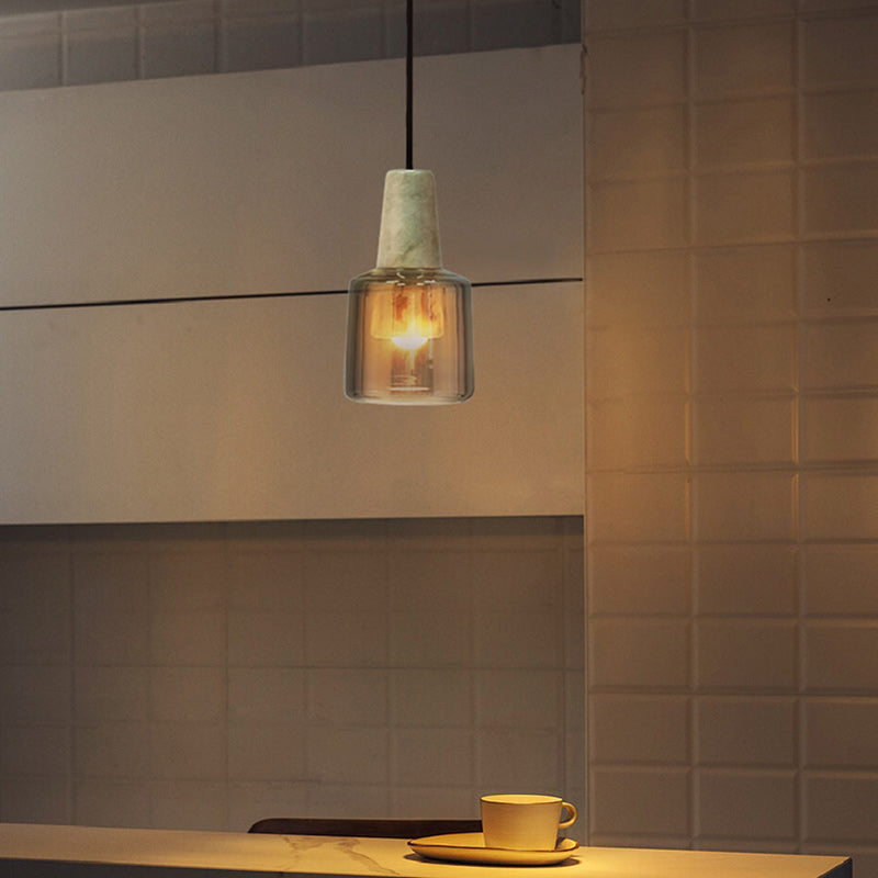 Contemporary Scandinavian Cylinder Marble Glass 1-Light Pendant Light For Bedroom