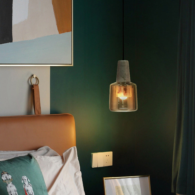 Contemporary Scandinavian Cylinder Marble Glass 1-Light Pendant Light For Bedroom