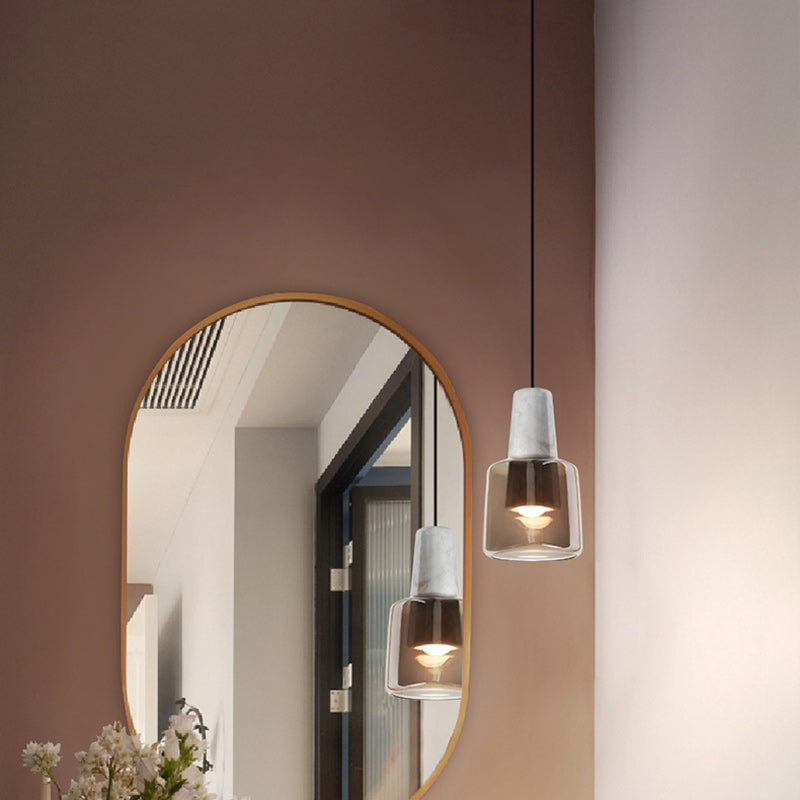 Contemporary Scandinavian Cylinder Marble Glass 1-Light Pendant Light For Bedroom