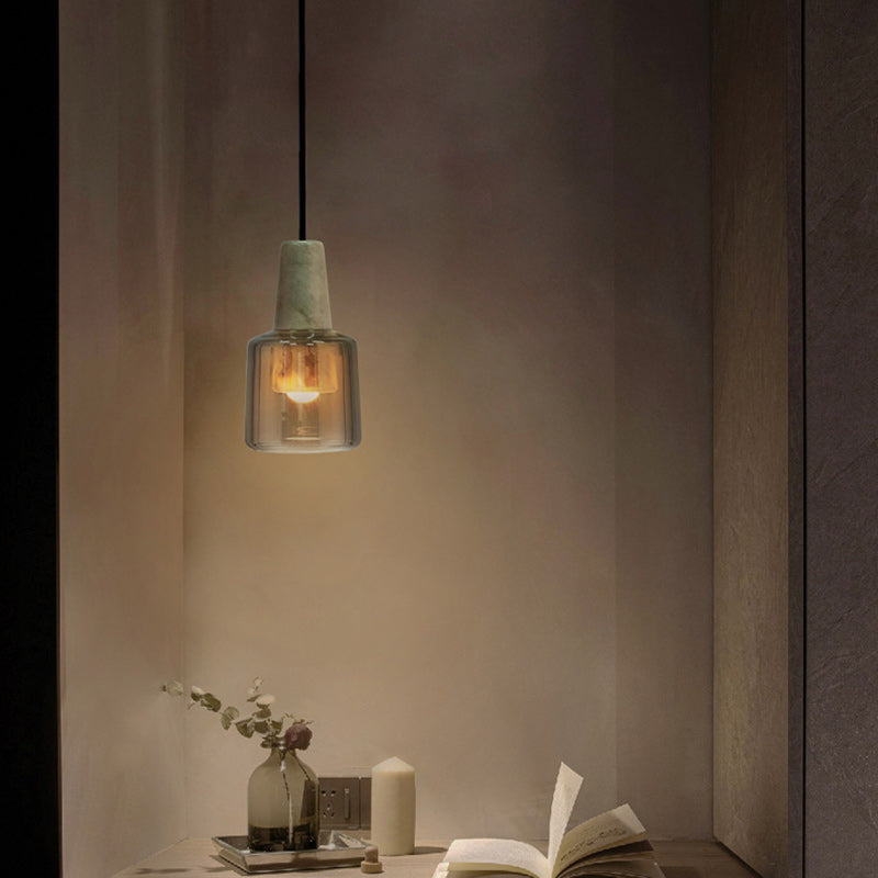 Contemporary Scandinavian Cylinder Marble Glass 1-Light Pendant Light For Bedroom